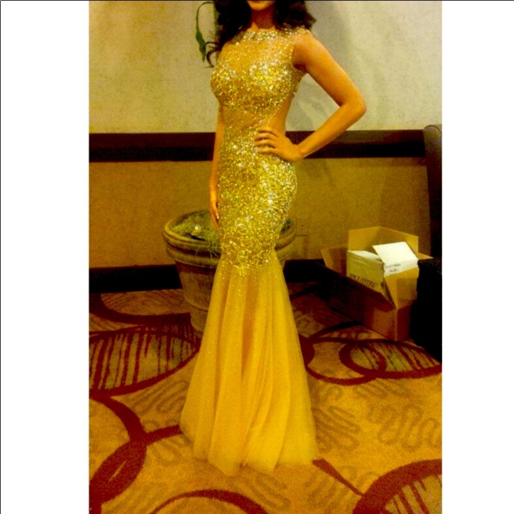 Gold Beaded Mermaid Jovani Gown Size 0